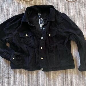 GAP Black Corduroy Shacket with Silver Snap Buttons
